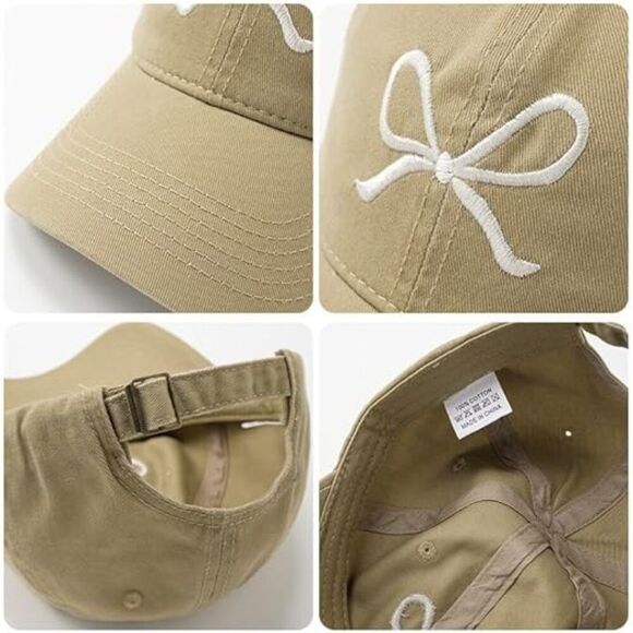 Unisex Pink Embroidered Bow Tie 100% Cotton Adjustable Fit Classic Baseball Cap main image 2